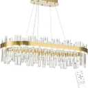Modern Glod Crystal Chandeliers for Dining Room, LED 3 Color Temperature/Dimmable Island Lights with Remote Control, Height Adjustable Hanging Pendant Light Fixtures for Kitchen, Living Room