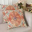 Orange Blue Ethnic Boho Pattern Throw Pillow Covers Pack of 2 Double-Sided Printing Home Indoor and Outdoor Sofa Bed Decor pillowcover (18x18, Boho Style Ethnic Design Decorative)