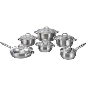 12-Piece Induction Ready Stainless Steel Cookware Sets with Glass Lid, Silver on Cookware Sets Stainless Steel
