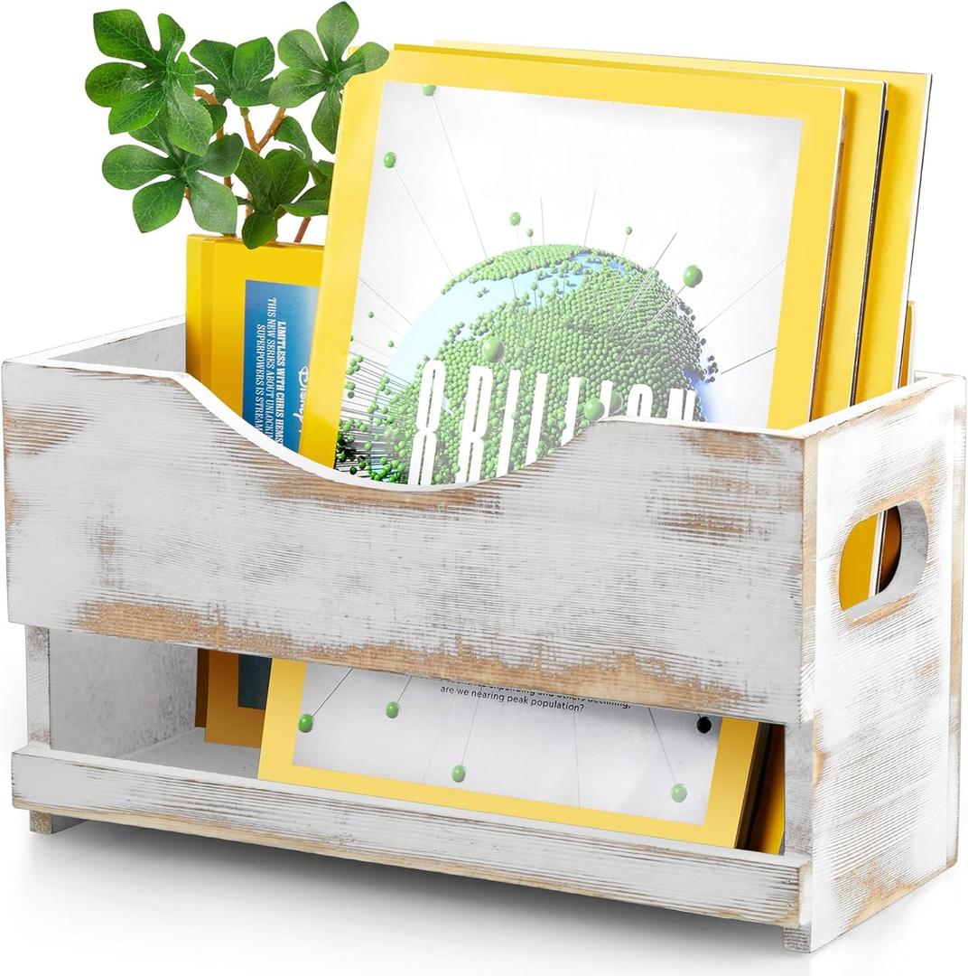 DRASTAR Magazine Holder, Bathroom Magazine Rack Floor, Wood Magazine Holder, Storage Holder for Book File Newspapers, Retro White