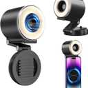 yAyusi 2 in 1 Magnetic Portable iPhone Selfie Light with Fan, Mini Phone Ring Light, 3 Adjustable Brightness and Wind Speed, Foldable and Retractable, Suitable for Photo/Live/Video Recording (Black)