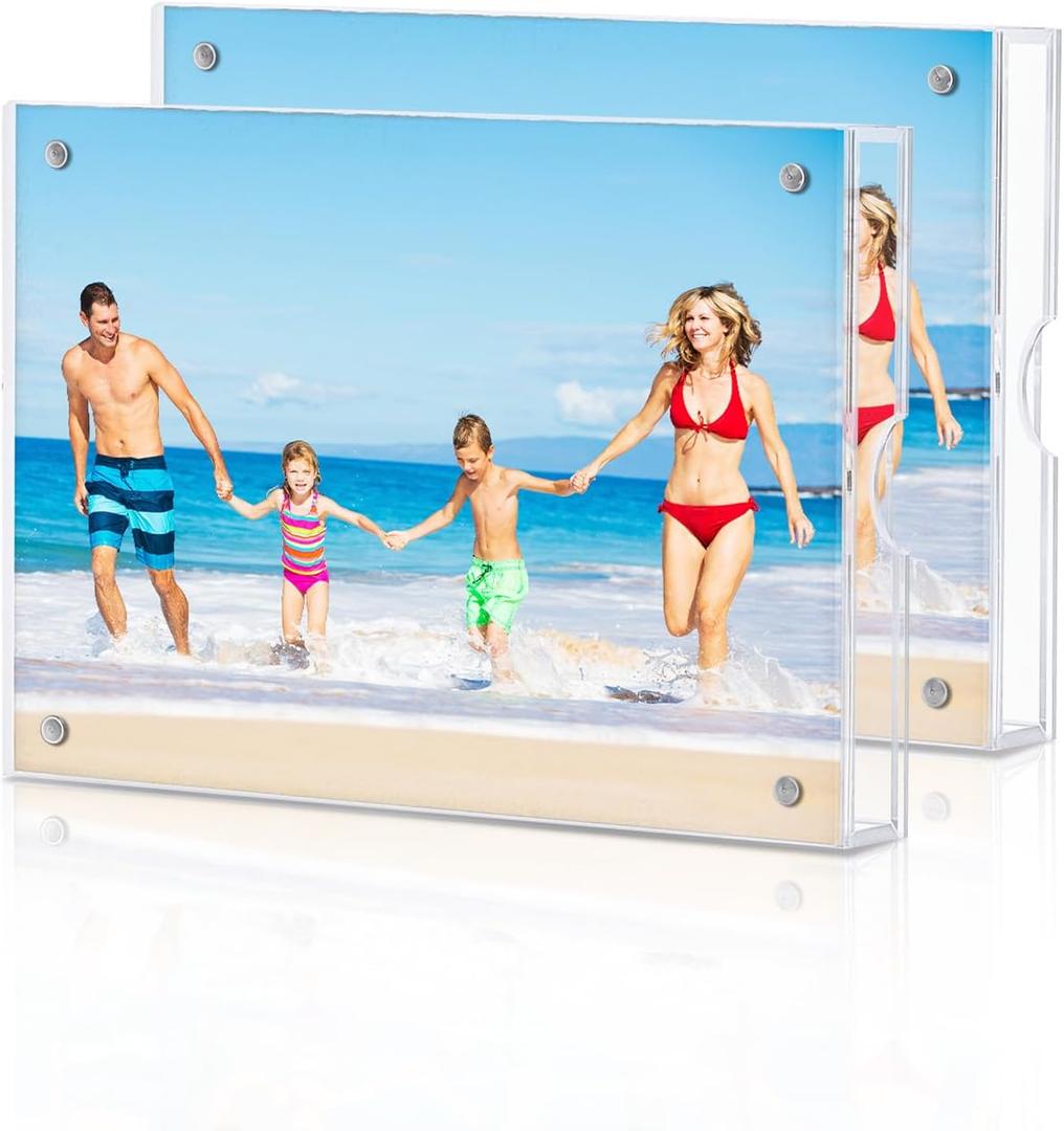 HOUSE DAY Acrylic Picture Frames 5x7, Lightweight Magnetic 5x7 Picture Frame for Wall and FreeStanding Desktop Display, Clear 5 x 7 Photo Frame with Microfiber Cloth Nails, Framless 5x 7 Frame for Gift (2 Pack)