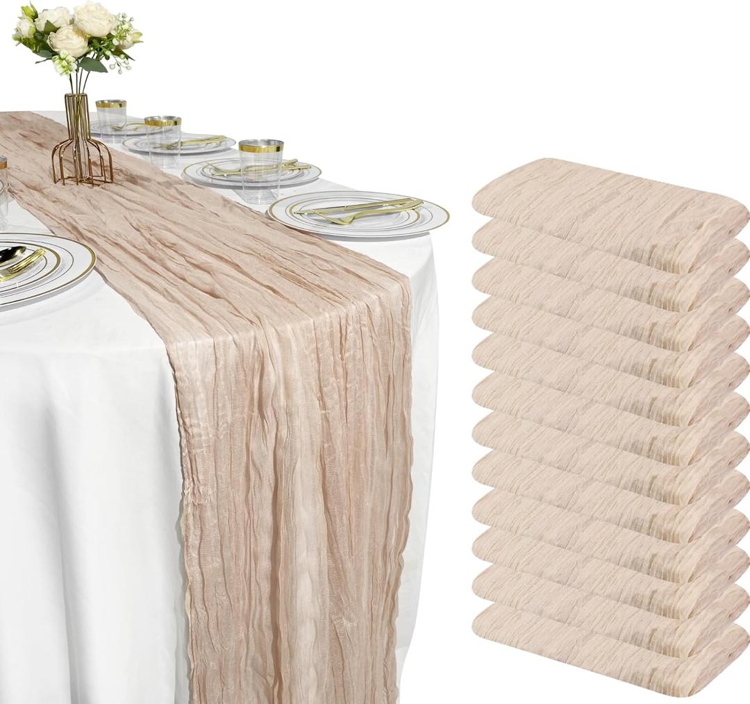 Brown 12 Pack Brown Cheesecloth Table Runner 10FT x 12pcs Rustic Gauze Table Runners for Fall Wedding, Thanksgiving, Farmhouse Dinner, Boho Party Dcor 
