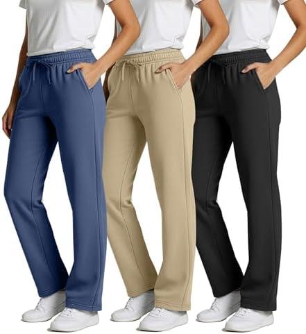 Real Essentials 3 Pack: Women's Relaxed Fit Fleece Open Bottom Sweatpants - Casual Athleisure, Size XL