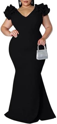Women's Plus Size Maxi Dress Elegant V-Neck Ruffle Sleeves Bodycon Mermaid Dresses Evening Gown 3XL