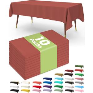 Pureegg Plastic Table Cloth Disposable 10 Pack, 54 x 108 Inch Table Cloths, Party, Thanksgiving Decorations, Harvest, Fall Tablecloths, Rectangle, Plastic Cover, Leakproof & Sturdy, Terracotta