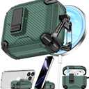 Pohgelan Compatible with AirPods 4 Case,Magnetic Automatic Lock with Phone Stand & Cleaning Kit,Compatible with Magsafe,Carbon Fiber Texture Cover -Green