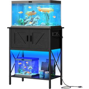 HOOBRO 20 Gallon Fish Tank Stand with Power Outlets and LED Light, Metal Frame Aquarium Stand, Reptile, Turtle Tank Stand with Cabinet Storage, 27.6'' L x 15.7'' W, 300 LBS Capacity, Black BB40UDFT01