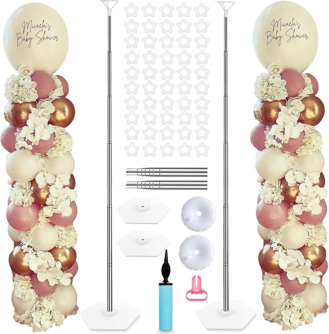 Balloon Columns Set of 2 Adjustable Metal 6.8 Feet Stands for Floor, Column Stand for Baby Shower Birthday Graduation Wedding Christmas Party