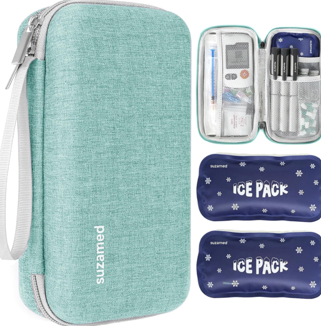 suzamed Insulin Cooler Travel Case, 2x150g Ice Pack TSA Approved, Green