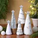 5 Pcs Silver and White Christmas Table Decorations Cone Yarn Tree Velvet Wool Plush Fur Surface Sequined Fabric Mini Christmas Trees for Tiered Tray Home Decoration for Xmas Holiday Decor
