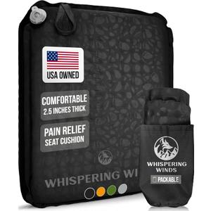 Whispering Winds Inflatable Seat Cushion  Comfortable Blow-up Foam Pad for Airplane, Travel, Stadium, Camping & Car (X-Large, Black)