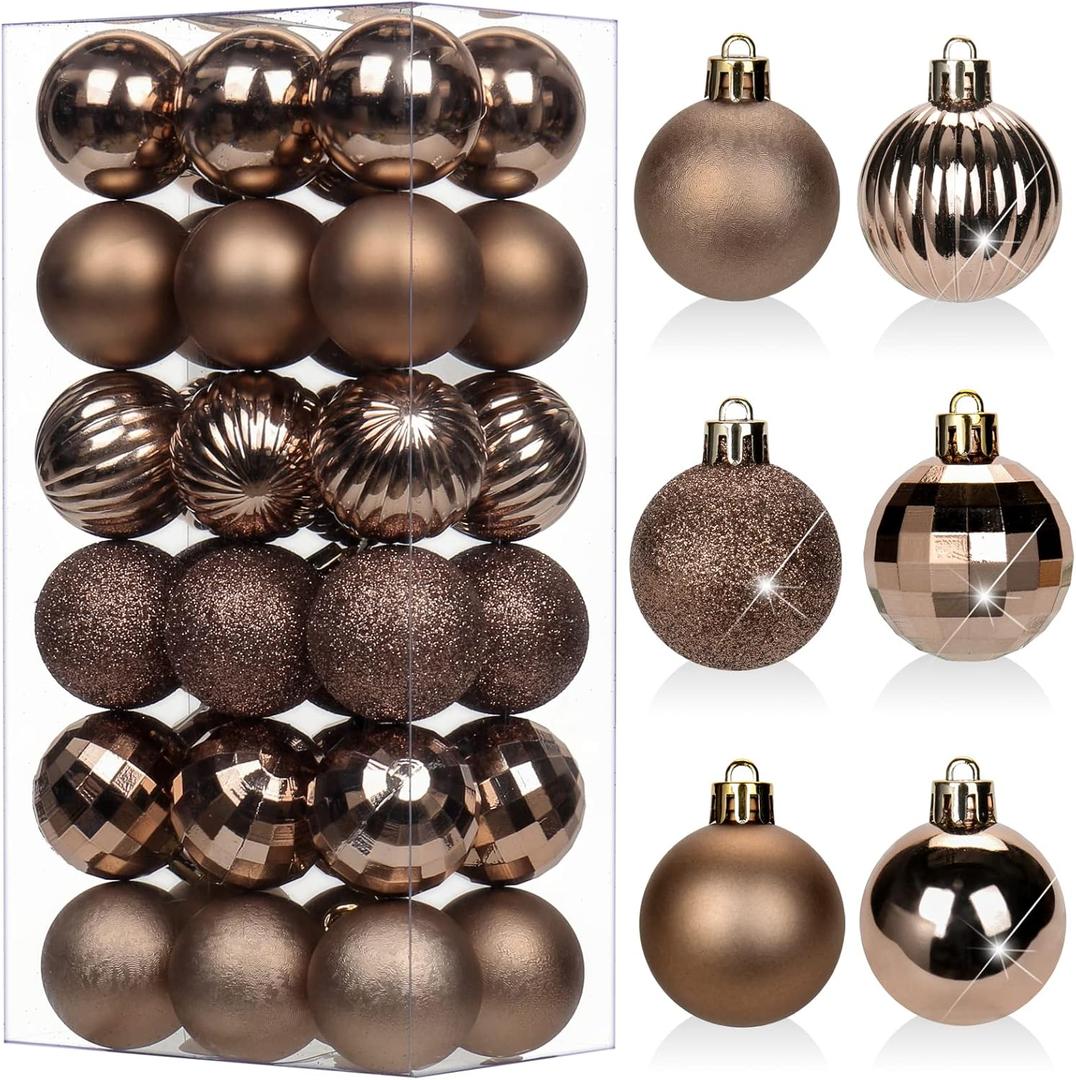 1.57" Brown Christmas Ornaments for Christmas Tree 36 Pcs Mini Shatterproof Balls Christmas Tree Decorations Small Xmas Ornaments Balls with Hanging Loop for Wedding Holiday Party Wreath Home Decor
