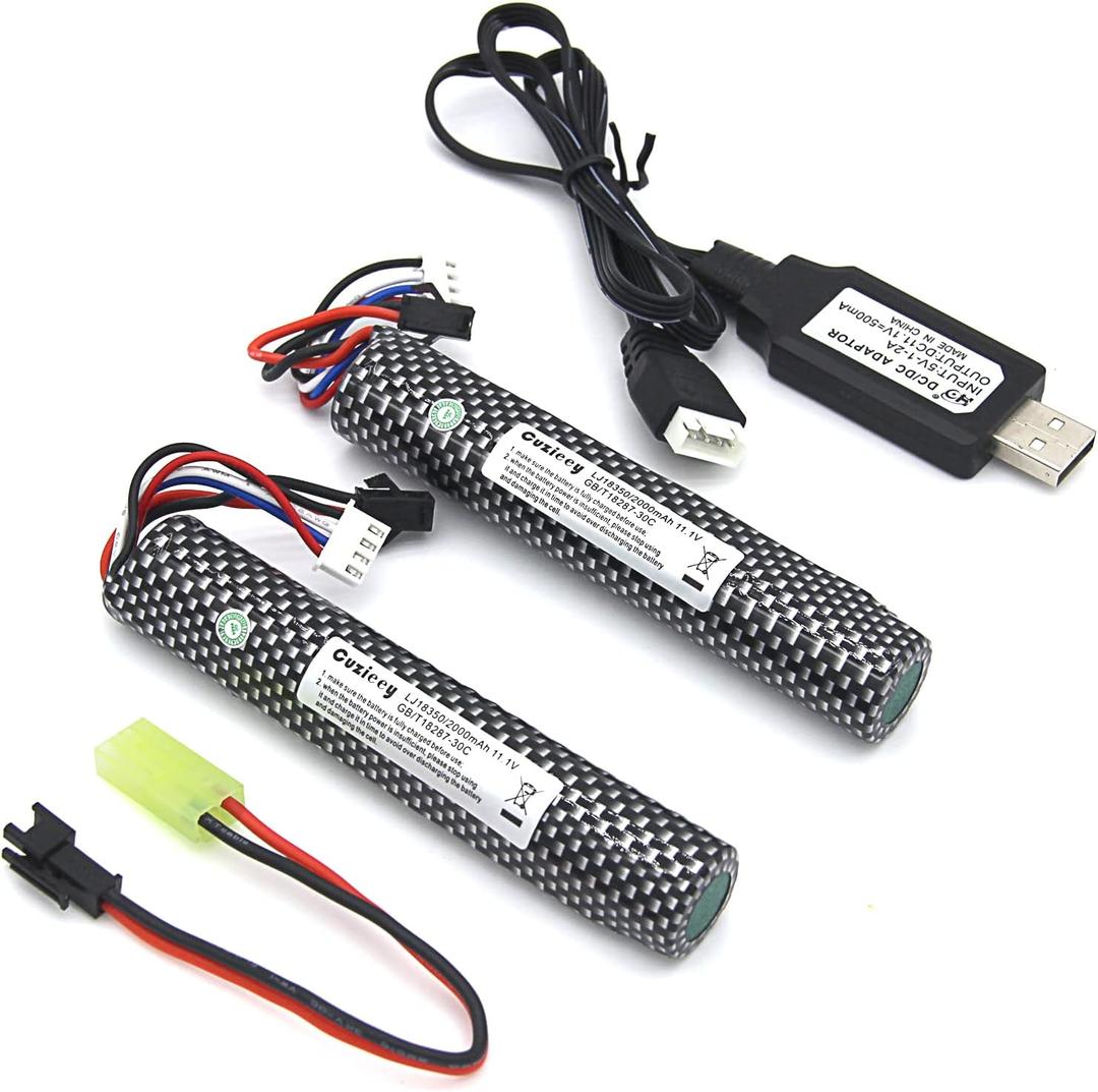 2 pcs 11.1V 2000mAh Gel -Gun Battery SM2P Plug: Lipo Battery for Splatter Balls - Compatible with Water Bead Blaster (11.1v)