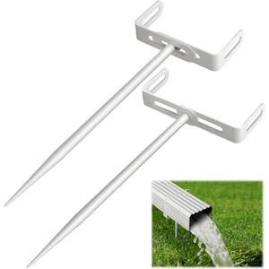 Downspout Bracket,Heavy Duty Size-Adjustable Storm-Proof Downpipe Bracket with Rust-Resistant Coating-Solid Iron Construction,Stable Support,Easy Install,for Lawn,Yard & Industrial Use (2 Pack White)