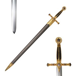 Medieval Templar Knight Sword – 33-33.3 Inch Black & Red & Gold Crusader Replica for Cosplay, Collection & Display