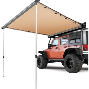 VEVOR Vehicle Awning 4.6'x6.6' Roof Rack Pull-Out Sun Shade UV50+ PU3000mm, Retractable Weatherproof 4x4 Side Awning for SUV Outdoor Camping & Overland (Hardware Included), w/Waterproof Storage Bag