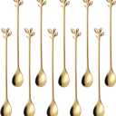 AnSaw 10-Piece 7.4" Long Handle Teaspoons - Gold Leaf Design for Coffee & Tea Stirring Spoons, Elegant Stainless Steel Stir Spoons