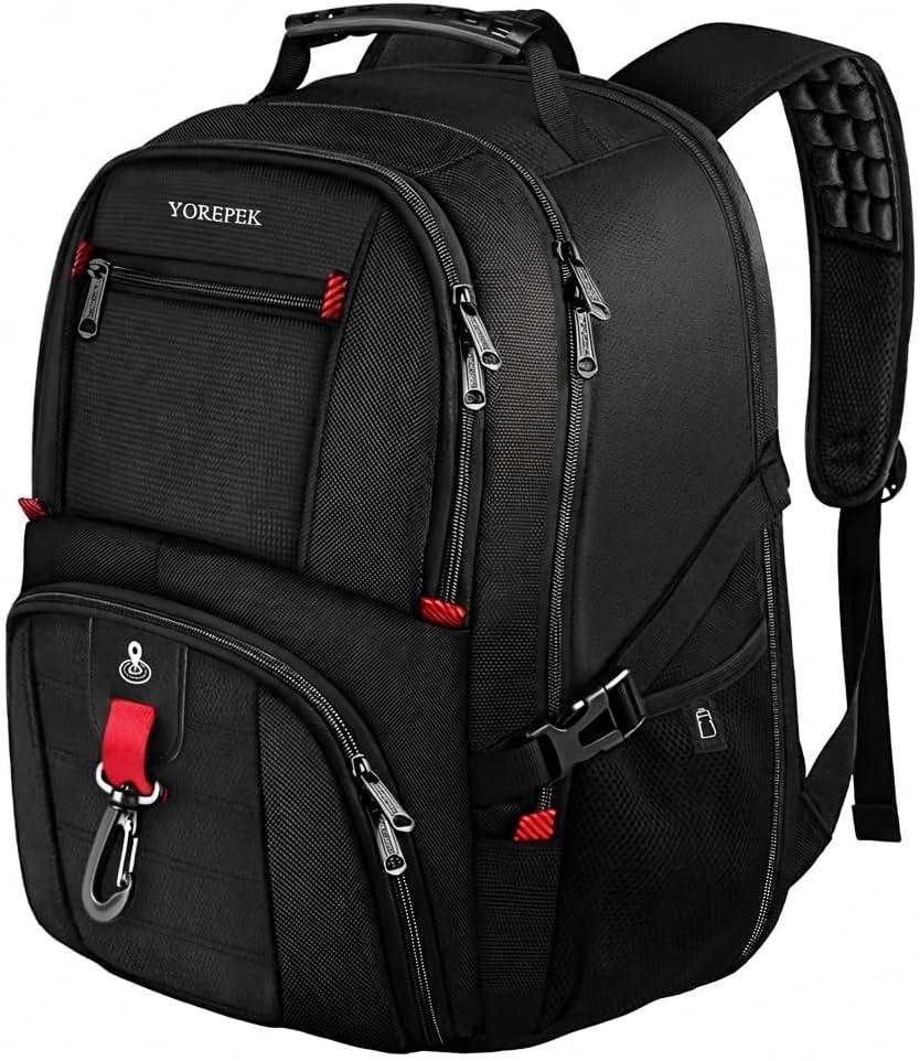 YOREPEK Travel Backpack for Men Anti Theft, Slot Fit for Air Tag RFID Blocking, Airline Approved, Insulated Pocket, Water Resistant Backpack for Men Fit 17 inch Laptop, Black
