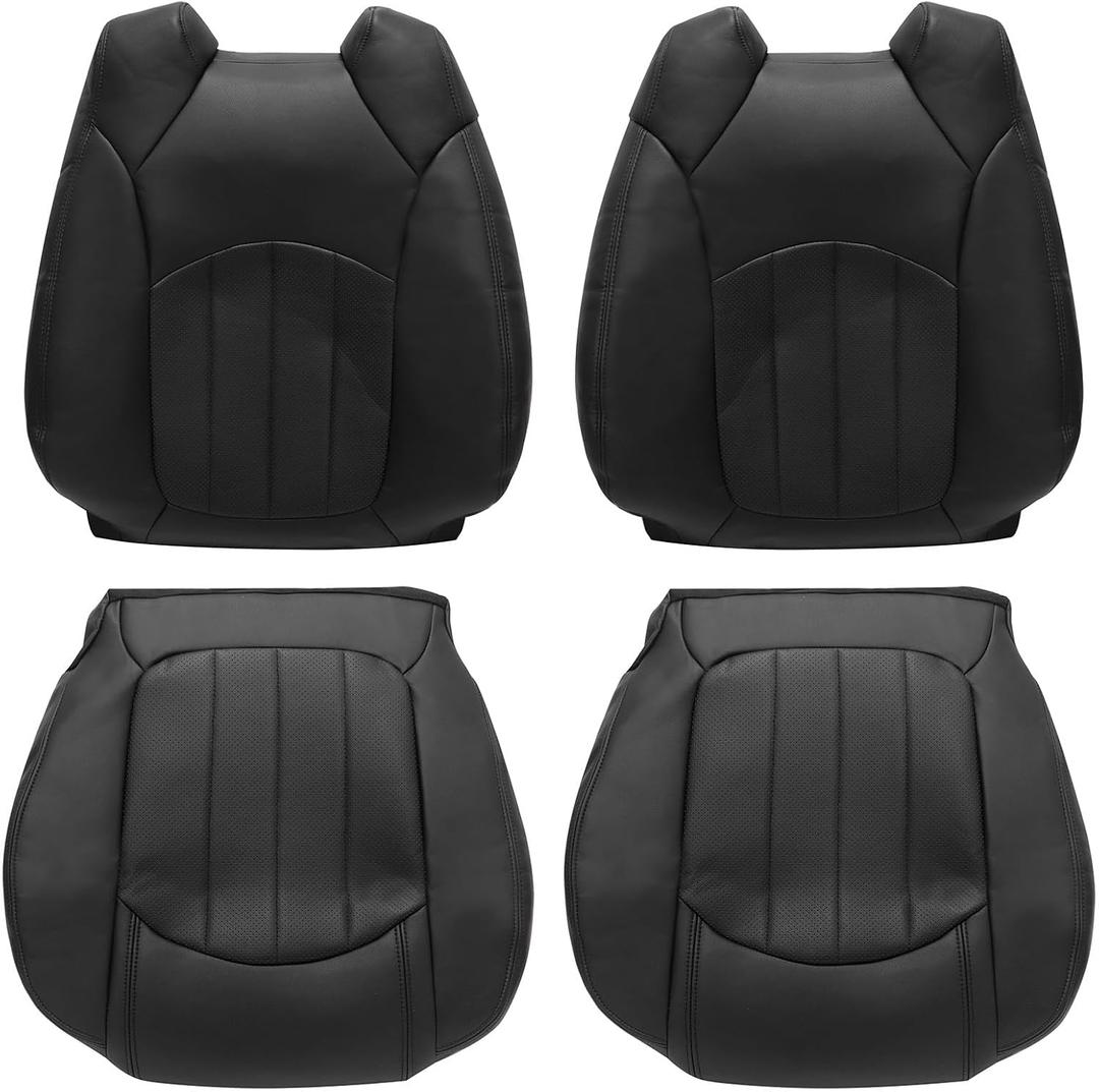 SecosAutoparts #192/193 Ebony Black Perforated Front Bottom & Top Microfiber Leather Replacement Seat Covers Compatible with Chevy Traverse/GMC Acadia 2008-2017 Compatible with Buick Enclave 2008-2012