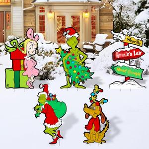 Christmas Decorations Outdoor Yard Signs Stakes,5Pcs Xmas Decorations Signs,2024 Christmas Gifts for Winter Holiday Christmas Outside Yard Pathway Lawn Decor