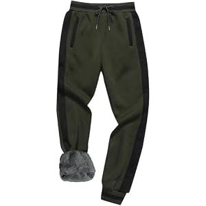 HVERDE Men's Winter Thermal Fleece Sweatpants Thick Warm Jogger Running Pants ArmyBlack(909) XL