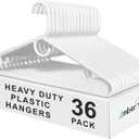 Amber Home 36 Pack Heavy Duty Plastic Hangers, Non-Slip White Clothes Hangers with Pants Bar, Thick Plastic Hangers for Closet Organization, Suit, Shirt, Coat & Jacket