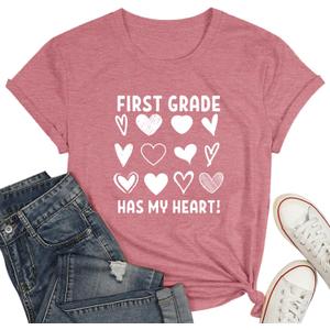 Teacher Shirts for Women-Hello Kindergarten Teacher Short Sleeves Teaching Life Shirt Rainbow Heart Tee Tops (S)