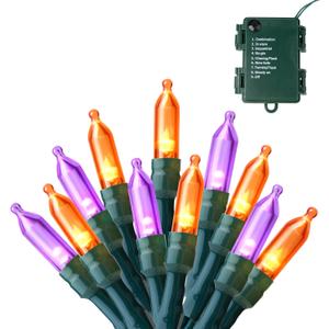 Joiedomi 16.3FT Orange&Purple Halloween Lights,250 Count Battery Operated Christmas String Tree Fairy LED Lights with 8 Modes,Multifunction Green Wire with Timer for Xmas Decor Party Holiday