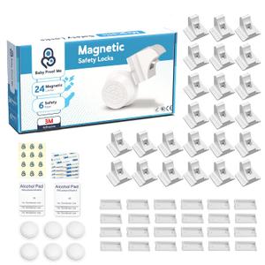 Magnetic Safety Lock Kit 24 Locks + 6 Keys, 3M Adhesive Easy Installation, Baby Proofing Magnetic Locks for Cabinets and Drawers