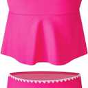 blibean Girls Swimsuits Two Piece Tankini Sets Ruffle Bathing Suit with Chest Pad 6-15 Years (Pink)