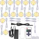 Bookshelf Accent Lighting, Under Cabinet LED Puck Lights, 110V Direct Electric Wired & Wall Plugged in, Wireless Remote Dimmable, 12-Way Octopus Junction Box, 12 Lights, Warm White