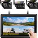 3 Solar Magnetic Wireless Camera System, 7" IPS Touchscreen with DVR, 3x9600mAh Rechargeable Side View & Rear View Cameras, IP69K Waterproof & IR Night Vision for Trailer Truck Camper, AH7-3