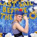 97Pcs Last Sail Before The Veil Bachelorette Decorations Nautical Bachelorette Party Decorations Diamond Ring Balloons Navy Blue Fringe Foil Curtain Beach Sailor Cruise Bridal Shower Decorations