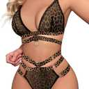Lilosy Sexy Wireless Choker O Ring Linked Strappy Harness Lingerie Set Outfits 3 Piece, L