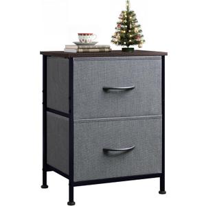 WLIVE Nightstand, 2 Drawer Dresser for Bedroom, Small Dresser with 2 Drawers, Bedside Furniture, Night Stand, End Table with Fabric Bins for Bedroom, Closet, Entryway, College Dorm, Dark Grey (1 Piece)