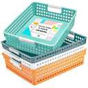 Cptoion Turn in Trays Classroom,4 Pack Paper Trays for Classroom,Plastic Storage Baskets with Handles,Colorful Classroom Organization and Storage Paper Tray Holds for Drawers, Office, Home (4 Color)