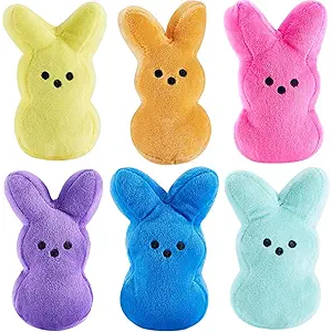 PERUKOYO 6PCS Easter Bunny Plush Toys,Easter Basket Stuffers Toys for Kids,Cute Easter Bunny Stuffed Animals Bulk Plushie,Easter Egg Fillers Party Favors Gift for Girls Boys