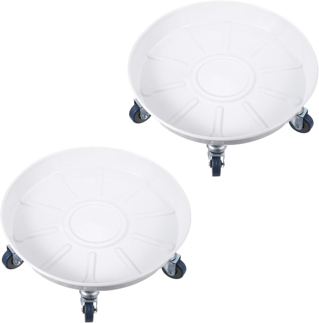 PATIKIL Planter Caddy with Wheels, 2 Pack 16 Inch Heavy Plant Stand with Universal Wheels Rolling Plant Mover Round Pot Trolley for Indoor Outdoor, White