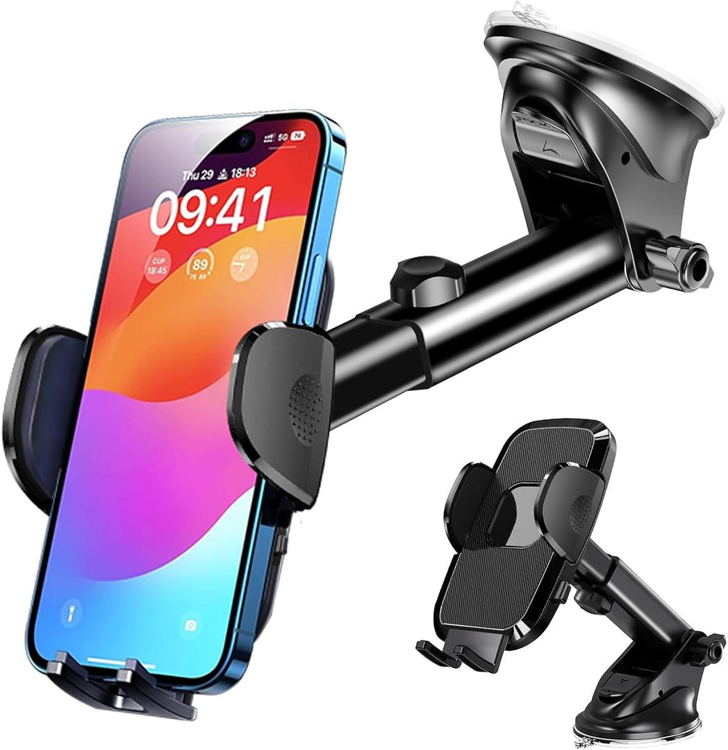 [Military-grade Construction] Phone Holders for Your CarUpgraded Suction & ClipCell Smartphone Mount Universal Windshield Dashboard Vent Stand Truck Cradle for iPhone 17 Pro Max 16 15 Samsung