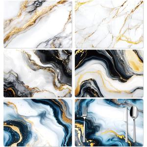 Peacoblue Placemats Set of 6 Marble Pattern,12"x17" Waterproof Washable Table Place Mats for Indoor Outdoor Farmhouse Party Kitchen Dining Table Decoration
