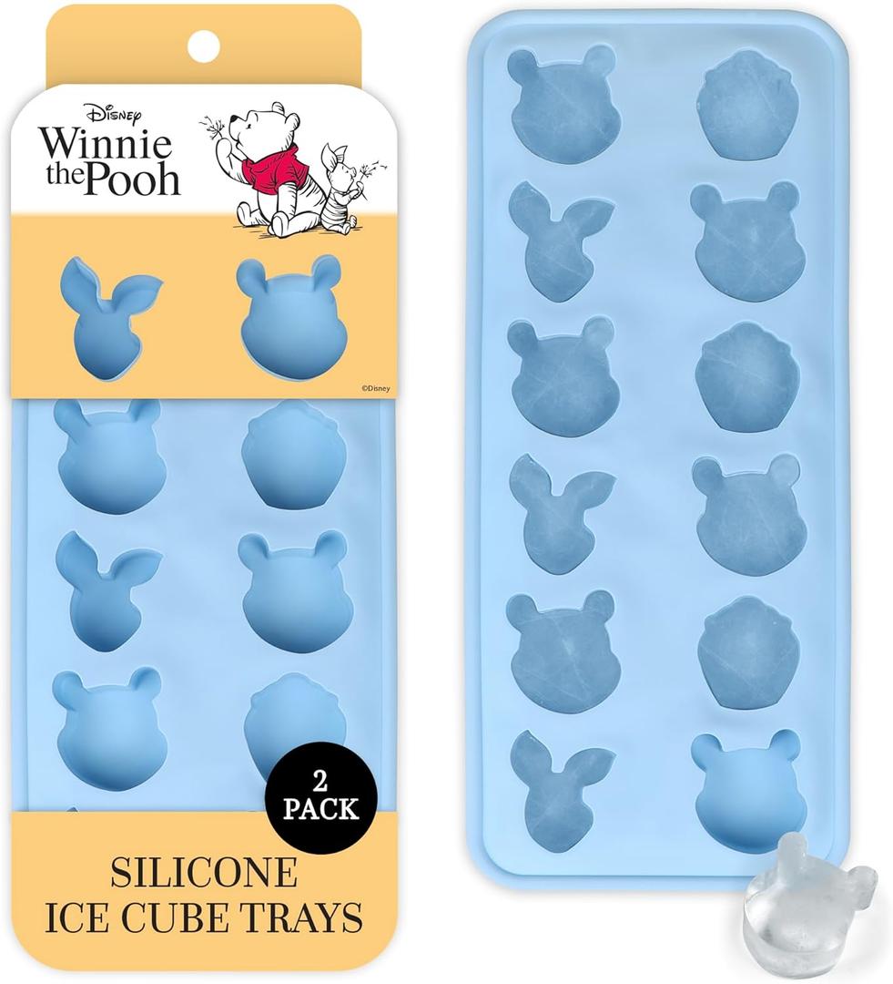 Disney Pooh Silicone Ice Cube Tray  2 Pack Ice Trays for Freezer with Fun Pooh Ice Molds  Flexible BPA-Free Silicone Molds for Ice, Chocolate, and More (Pooh (Baby Blue))