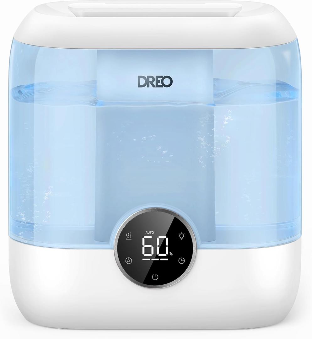 DREO 6L Top Fill Humidifiers for Bedroom, 60H Runtime 28 dB Quiet Supersized Cool Mist Air Humidifiers for Large Room, Baby Nursery, Plant, Indoor, Night Light, Easy to Clean, Precise Humidity Control (Blue)