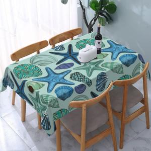 Navy Blue Teal Nautical Starfish Beach Coastal Sea Beachy Waterproof Picnic Party Rectangle Table Cloth Cover Decorations Fabric 54 X 72 Inches Rectangle Tablecloth Home Dining Room Kitchen Decor (6" x 6" (Rectangular), Black12)