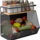 Magnetic Shelf for Fridge with Wide & Thick Magnet, 1 Pack Refrigerator Organizer Basket with Bamboo Top, Storage for Fruit, Potato, Onion, Kitchen, Pantry, Laundry (Black, M)