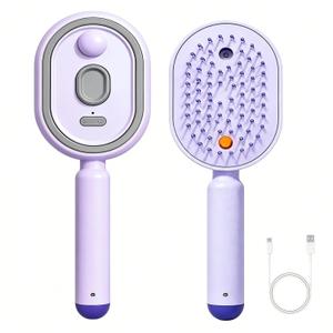 Electric Steam Spray Hair Brush, Rechargeable Air Cushion Massager with Red Light, Anti Static Detangler for Women, Frizz Reduction, Smoothing & Nourishing Dry Damaged Hair (Purple)