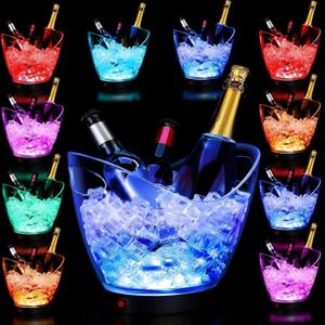 Umigy 10 Pcs LED Ice Buckets 2l Clear Plastic Beer Buckets with LED Light RGB Colors Changing Cooler Ice Container with Stand for Party Home Bar Ktv Clubs