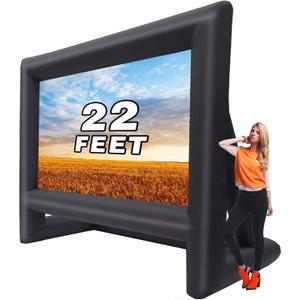GYUEM 22 feet Projector Screen - Inflatable Outdoor and Indoor Theater Movie Screens - Includes Rope, Blower,Tent Stakes - Great for Outdoor Party Backyard Pool Fun