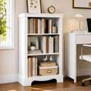 3-Tier Bookshelf, Small White Bookcase, 11.4" D x 24.6" W x 38" H
Adjustable shelf, 40 lbs per shelf, Anti-tip device, Wood-grain finish, Easy assembly, Study room