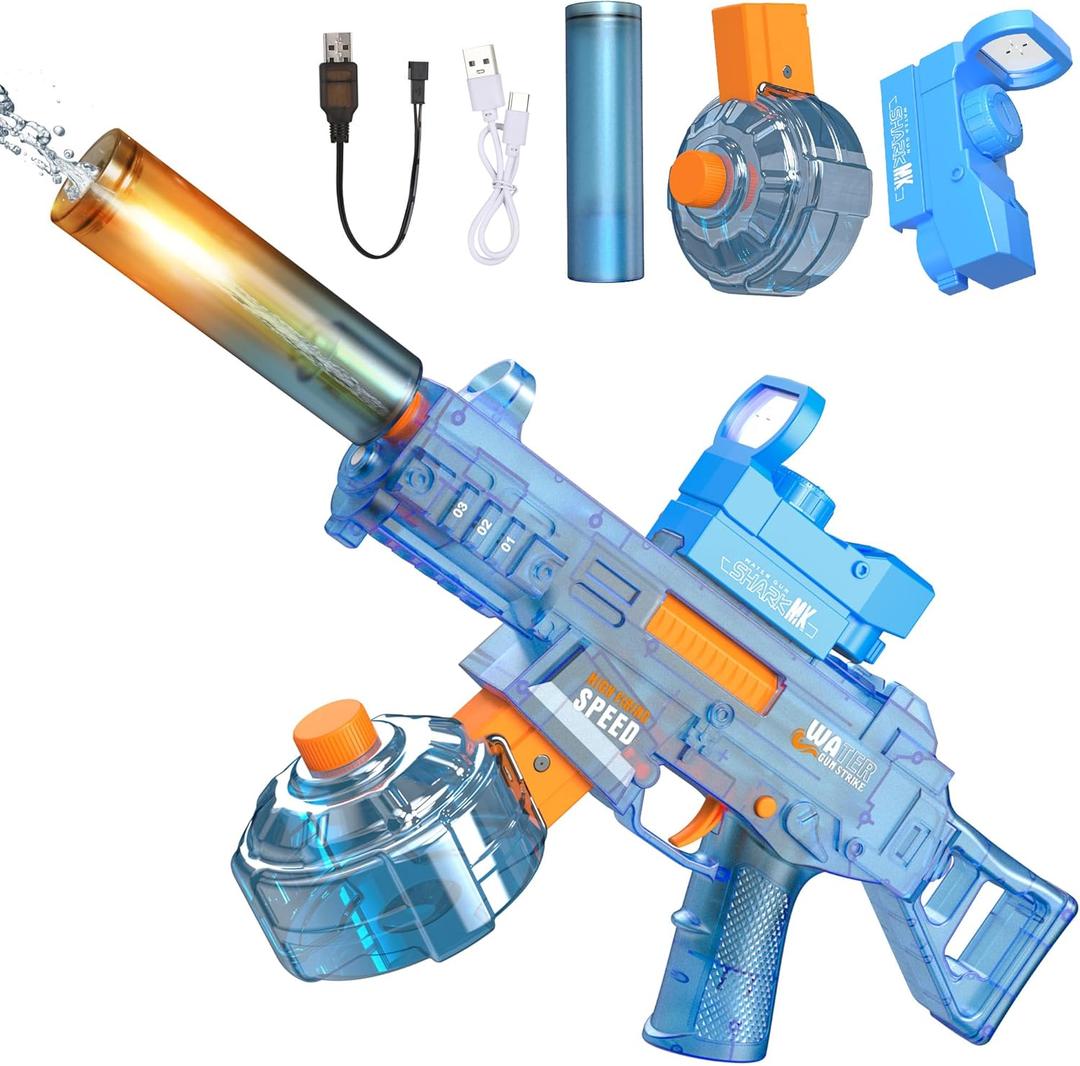 Automatic Electric Water Gun with LED Effects, Auto Water Suction Powerful Squirt Guns Pistol for Adults Kids, Auto Water Blaster Pistol Outdoor Summer Toys for Pool Beach Party (Blue)